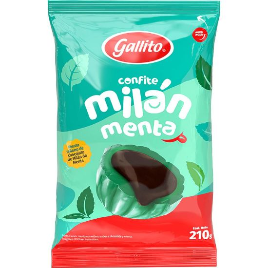 Imagen de Confite Relleno Gallito Milán Menta 210G